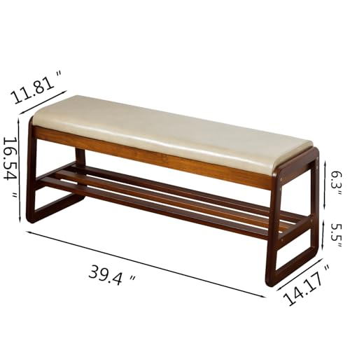 SOBIBO Solid Wood Shoe Rack Bench with Flip-Top Storage, Gray, 39.4" | Mid-Century Modern, Flip-top Hidden Storage, Faux Leather Cushion, 600lb Capacity, Ideal for Entryway, Hallway, Bedroom - color: Beige(flip‑top), size: 39.4 inches