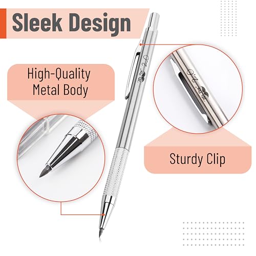 Mr. Pen- Metal Mechanical Pencil Set with Lead Refills & Erasers, 2mm | HB & Colored Lead Refills, 4x Eraser Refills for School Supplies, Note Taking, Drawing, Sketching, Office - style: 2.0mm
