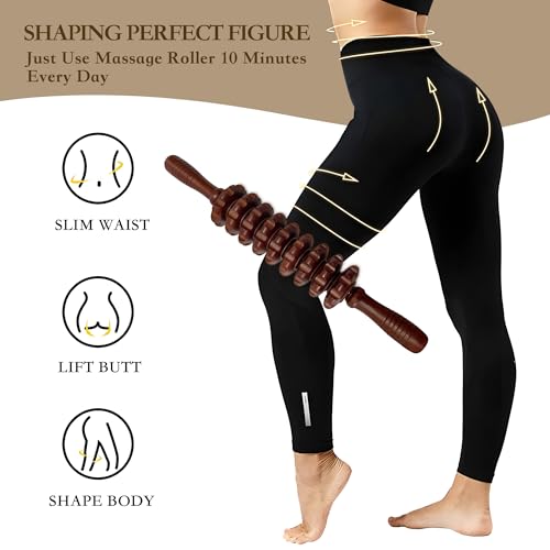 Manual Wood Therapy Massage Stick, Wooden Cellulite Muscle Roller for Legs - color: Brown