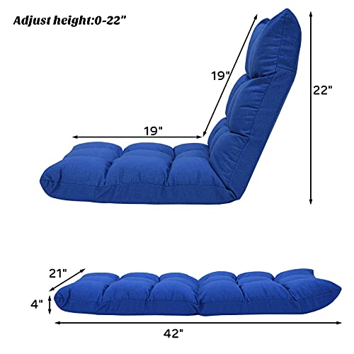 Giantex Adjustable Floor Gaming Sofa Chair 14-Position Cushioned Folding Lazy Recliner High Resilience Sponge, Breathable Cotton & Linen Fabric Sleeper Bed Couch Recliner (Navy) - color: Navy