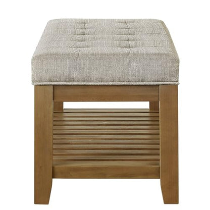 24KF Large Rectangular Upholstered Tufted Linen Fabric Ottoman Bench, Padded Bench with Solid Wood Shelf-Linen - color: Linen-bench, size: 16"D x 44"W x 18"H