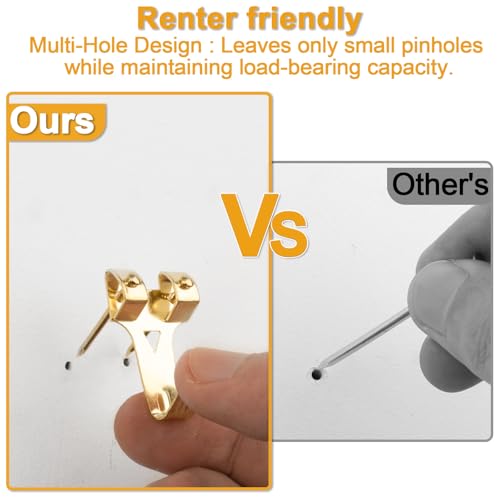 303Pcs Picture Hanging Kit, Picture Hangers Assorted Kit with Heavy Duty Picture Hanging Hooks/Hardware Nails/Sawtooth/Wire/D Rings/Level, Metal Picture Wall Hooks for Frame Canvas Mounting - size: Gold