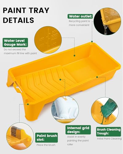 Voomey Foam Paint Roller, 4 Inch Mini Flock Foam Cover Kit | Small Paint Rollers with Tray and Roller Frame for Doors, Trims & Cupboards - size: 4 Inch Mini Flock Foam Paint Roller Kit 11 Pack