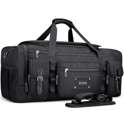 WITZMAN Duffle Bag for Men Large 55L Travel Duffel with Shoe Compartment | Water-resistant Nylon, Dry-wet Pocket, Fits 16" Laptop, Convertible for Gym, Weekender, Sports, Overnight, B717 Black - color: Black