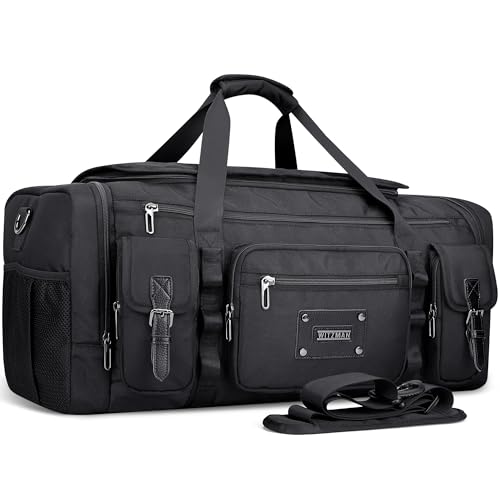 WITZMAN Duffle Bag for Men Large 55L Travel Duffel with Shoe Compartment | Water-resistant Nylon, Dry-wet Pocket, Fits 16" Laptop, Convertible for Gym, Weekender, Sports, Overnight, B717 Black - color: Black