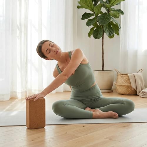 Cork Yoga Block, 9x6x3 Yoga Brick Cork Blocks Non-Slip for Pilates | Lightweight Yoga Accessories for Women & Men Stretching