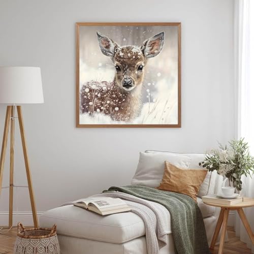 MOMDEDP Deer Diamond Painting Kits for Adults, 5D Winter Snowflake Full Drill Diamond Art, DIY Small Deer Diamond Art Kit Gem Art for Home Decor 12 x 12 inch Animal