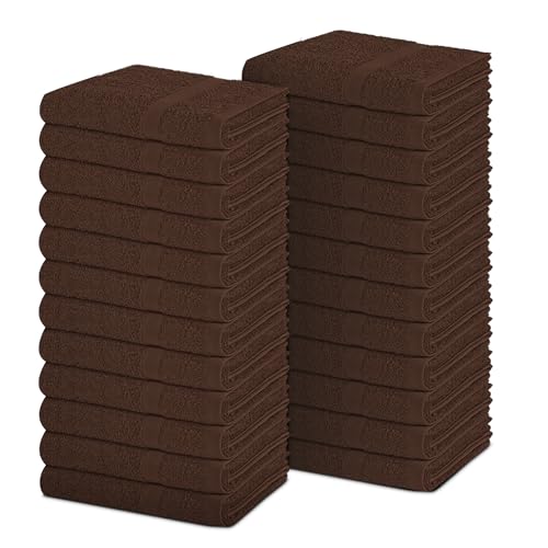 Pearl Linens Pack of 24 100% Cotton Hand Towels, Salon Towels for Spa, Gym and Bathroom Use, Hair Towels in Bulk, Soft, Absorbent, Quick Dry & Machine Washable, 16x27 inches, Brown - color: Brown, size: Hand Towel (PK 24)
