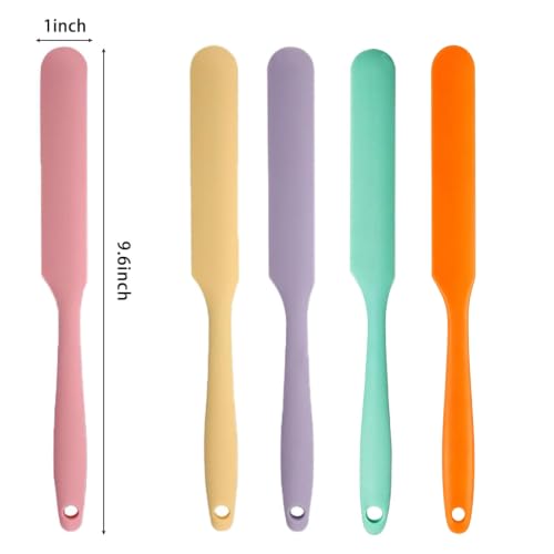 5 Pcs Silicone Jar Spatula Set, Sourdough Spatula, Long Handle Thin Spatulas for Baking, Cake Icing, Butter Cream Spreading, Jam Scraping (Purple, Pink, Green, Yellow, Orange) - color: Purple, Pink, Green, Yellow, Orange