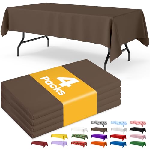 Niuara Brown Plastic Table Cloth Disposable, 4 Pack, 54 x 108 in | Rectangle, 6 ft Tables, Party Holiday Gathering - color: Brown, size: 54" x 108" - 4 Packs