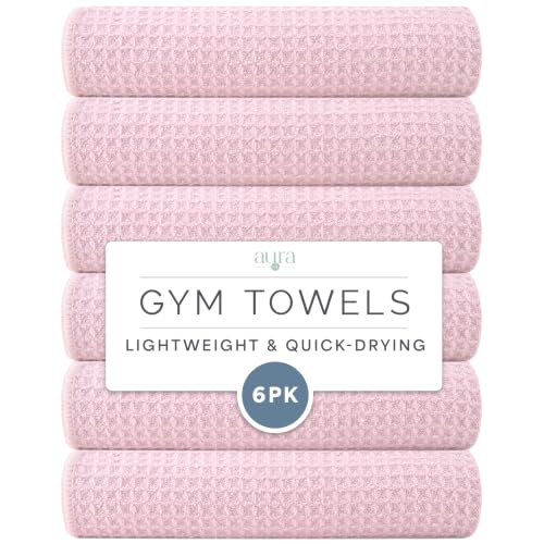 S&T INC. Microfiber Gym Towels, 6 Pack, 16" x 27" | Absorbent and Lightweight, Quick-Dry, Compact for Gym Bag, Yoga and Travel, Machine Washable - color: Pink