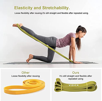VEICK Pull Up Assist Resistance Bands for Home Gym | 100% Natural Latex, Non Slip Leather Texture, Space Saving, Full Body Training for Men Women - color: Green Set of 5 + Handles