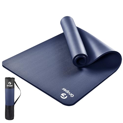 Gruper Yoga Mat Non Slip NBR Extra Thick Yoga Mat, 72"L x 32"/24"W x 0.6"/0.4"TH (185cm x 80cm/61cm x 15mm/10mm), Anti-Tear Exercise Mat with Carrying Strap and Bag, Workout Mats for Yoga, Pilates - color: Navy Blue, size: 72 x 24 x 0.4 inches
