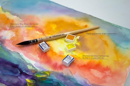 Professional Watercolor Paint Set - 24 Half Pan Highly Pigmented Transparent Water Color Adult Paints with #4 Synthetic Water color Brush, Ceramic Mixing Palette & Wooden Box Gift Watercolor Kit