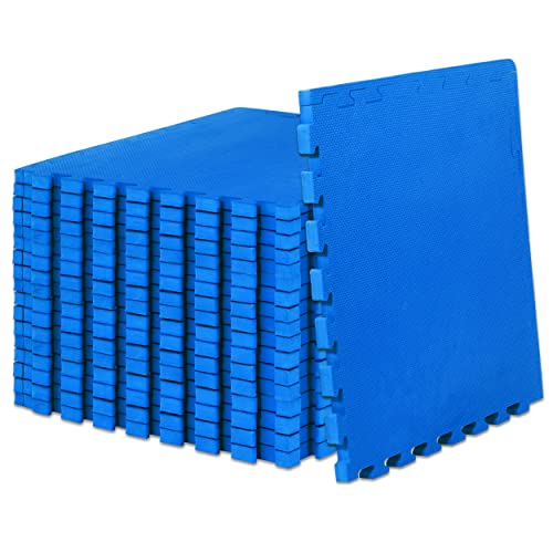ProsourceFit Weaved Pattern Extra Thick Exercise Puzzle Mat 1-inch, EVA Foam Interlocking Tiles for Protective, Cushioned Flooring for Home and Gym Equipment; Blue, 72 SQ FT, 18 Tiles