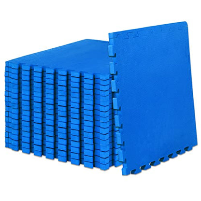 ProsourceFit Weaved Pattern Extra Thick Exercise Puzzle Mat 1-inch, EVA Foam Interlocking Tiles for Protective, Cushioned Flooring for Home and Gym Equipment; Blue, 72 SQ FT, 18 Tiles