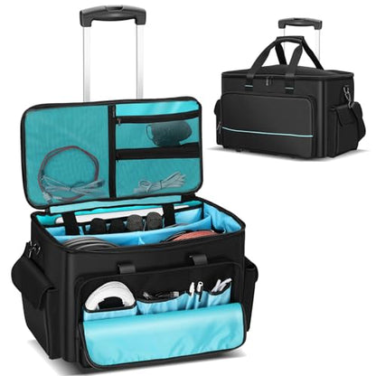 DJ Cable Bag, Rolling DJ Cable Bag with Detachable Trolley & Dividers | Large Capacity Gig Bag with Laptop Compartment, Professional Organizer Bag for Cables, Microphones, and DJ Equipment