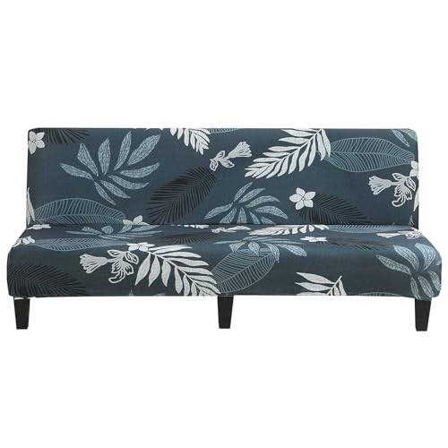 MIFXIN Armless Sofa Cover Futon Slipcover Stretch Elastic Soft Folding Sofa Bed Non-Armrest Couch Furniture Protector Spandex Printed Washable Sofa Cover Without Armrests (Leaves-B) - color: Leaves-b