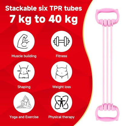 6 Gear Adjustable Resistance Bands, Fitness Resistance Bands Exercise Bands with Comfort Grips, Unisex, for Arms, Chest Extender, Home Workout, Fitness, Pilates - color: Pink