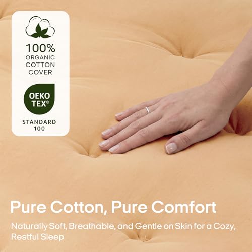 ZonLi Japanese Floor Mattress, 100% Cotton Washable Cover Futon Mattress - color: Burro, size: Full(75"L x 54"W x 4"Th)
