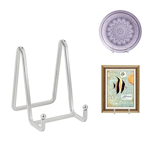 Plate Holder Easel Display Stand - 4.5 inch Metal Plate Stands for Display - Tabletop Picture Stand - Silver Iron Easels for Display Pictures | Photo Frames | Book | Decorative Plates | Plaque -1 Pack - color: Silver 4.5 Inch