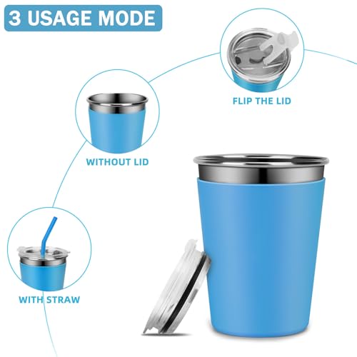 2 Pack Kids Cups with Straws and Lids Leak Proof, 12oz | Sippy Cups for Toddlers with Colorful Sleeves, Unbreakable Stainless Steel Water Tumblers (Blue & Peach) - color: Blue/Peach