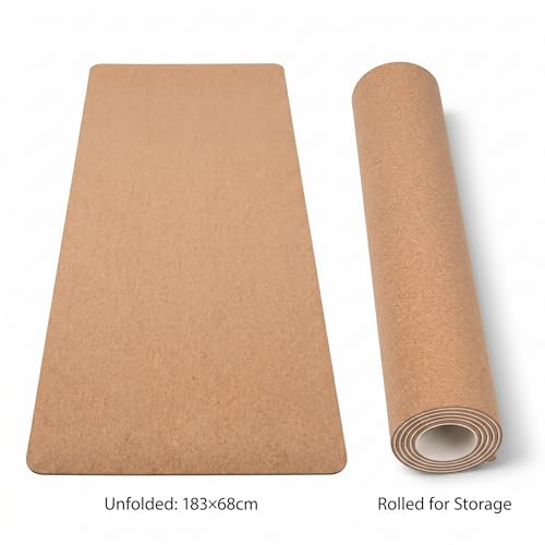 Cork Yoga Mat 6mm Extra Thick Cushioning High Density Natural Rubber Exercise Pad 72 x 24 Inch for Home Gym - color: brown
