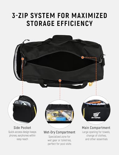 SKYSPER 30L Gym Duffel - Sports Bag Small with Wet Pocket for Sport, Travel, Fitness & Workout Men Women(Black)