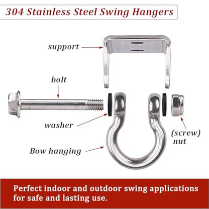 304 Stainless Steel Swing Hangers,Heavy Duty Hammock Hanging Kit for Swing Set,Chair,Yoga,Multiple Indoor Outdoor Gym,Sandbag,Indoor Outdoor 2 Pack (1500 lbs)