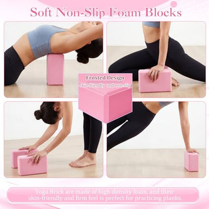 6-in-1 Yoga Balls and Yoga Block Set with Strap Foot Pump, Exercise Pregnancy Balls for Birthing, Pilates Kit Fitness Physical Therapy Home Gym Workout Equipment - color: Pink