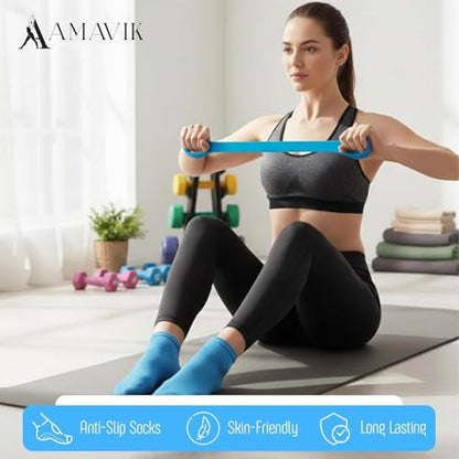 AMAVIK Pilates Kit 15-Pieces Home Workout Set with 5 Resistance Bands, Pilates Ring and Ball Set with Accessories-A Complete Pilates Set for Women to Improve Strength, Flexibility and Balance Body - color: Blue