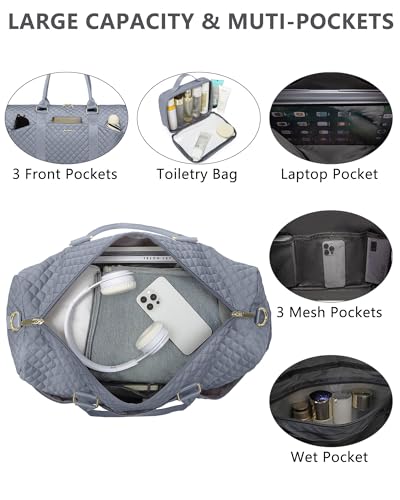 Women Weekender Travel Duffle Bag: Travel Duffel Overnight Bags with Shoe Compartment Large Carry on Tote with Toiletry Bag Weekend Traveling Yoga Gym Hospital Bag for Women with Wet Pocket Grey - color: 08-Blue Gray, size: Large