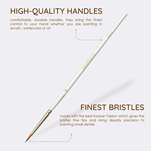MyArtscape Detail Paint Brushes - 12 Miniature Taklon Brushes | 12 fine detail Taklon paint brushes for acrylic, watercolor, oil, gouache, miniatures, models, and lettering.