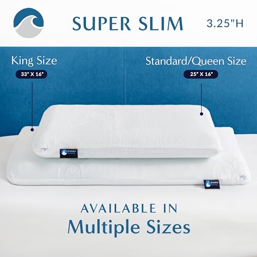 Bluewave Bedding Super Slim Gel Memory Foam Pillow for Stomach and Back Sleepers - Thin, Flat Design for Cervical Neck Alignment and Deeper Sleep (3.25-Inches Height, Standard Size) - size: 3.25"H (Standard), style: Gel Memory Foam