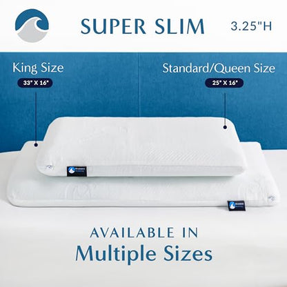Bluewave Bedding Super Slim Gel Memory Foam Pillow for Stomach and Back Sleepers - Thin, Flat Design for Cervical Neck Alignment and Deeper Sleep (3.25-Inches Height, Standard Size) - size: 3.25"H (Standard), style: Gel Memory Foam