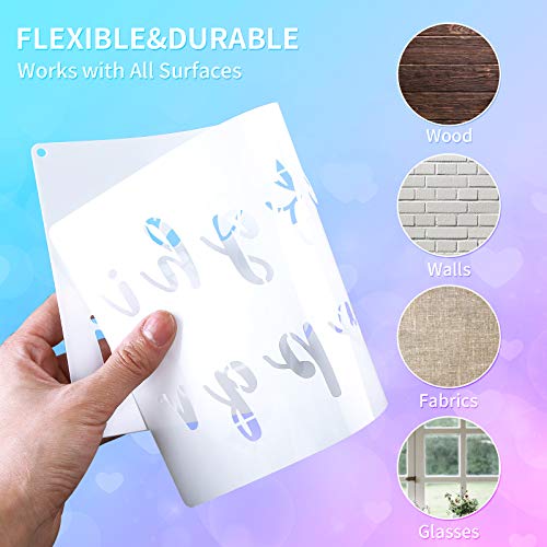 8 Pieces Calligraphy Letter Number Stencil Reusable Template Cursive Alphabet Cake Stencils with Metal Open Ring for Cake Airbrush Art and Craft Painting (7.8 x 3.9 Inch)