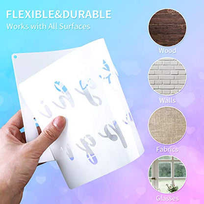 8 Pieces Calligraphy Letter Number Stencil Reusable Template Cursive Alphabet Cake Stencils with Metal Open Ring for Cake Airbrush Art and Craft Painting (7.8 x 3.9 Inch)