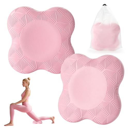 2 Pack Yoga Knee Pads Mat Set - Extra Thick Foam Kneeling Pad Cushion for Knees, Elbows, Wrists, Head - Yoga Essentials for Women Men, Non-Slip Pilates, Meditation, Floor Workouts - color: Pink