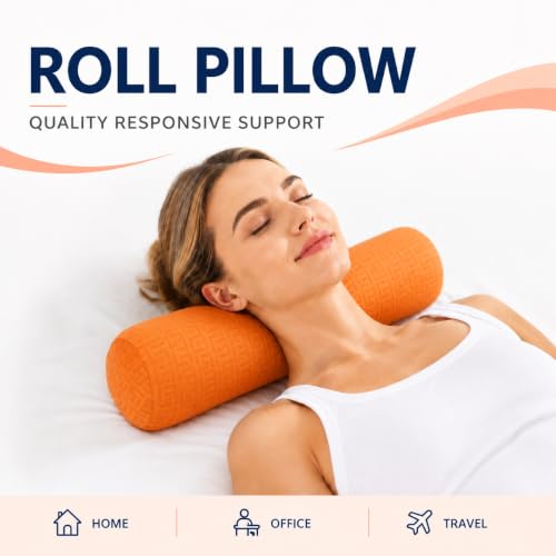 Neck Roll Pillow, Cervical Neck Pillow Bolster Pillow for Sleeping - color: Clay Orange