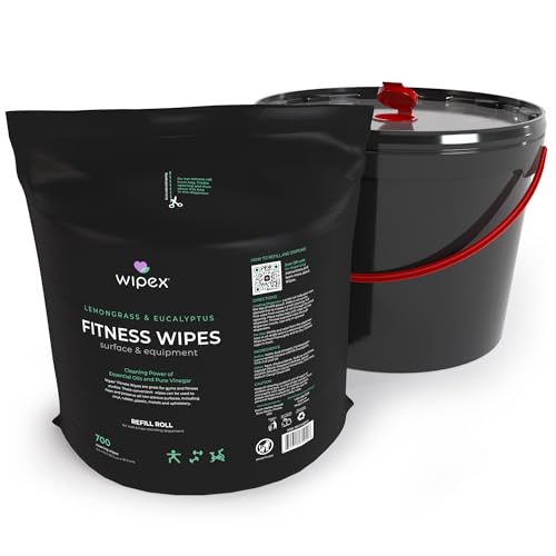 Wipex Plant Based Gym Wipes Dispenser Refill - 700 Count Fitness Equipment Wipes for Gym - Original Lemongrass Scent, Includes Dispensing Bucket, 700 Count (Pack of 1) - size: 700 Count (Pack of 1), style: Original Lemongrass + Bucket