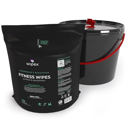 Wipex Plant Based Gym Wipes Dispenser Refill - 700 Count Fitness Equipment Wipes for Gym - Original Lemongrass Scent, Includes Dispensing Bucket, 700 Count (Pack of 1) - size: 700 Count (Pack of 1), style: Original Lemongrass + Bucket