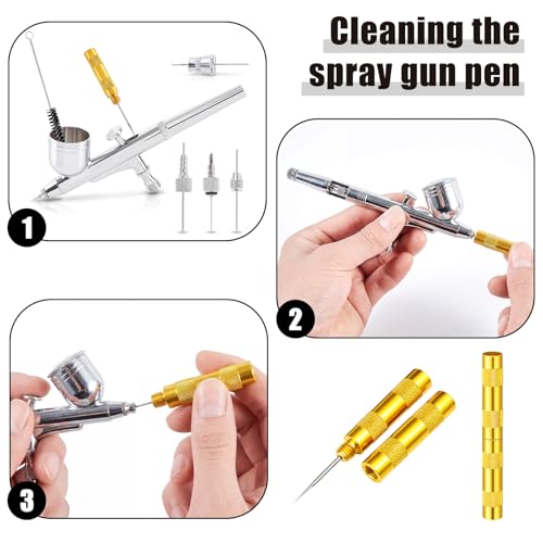 Sieral 8 Pcs Airbrush Spray Gun Cleaning Kit Double Sided Brush, Large General Brushes, Double Side Dental Pick, Glass Jar with Holder, 5 Needle, 5 Brushes, Wash Needle, 500ml Plastic Bottle