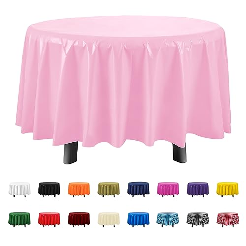 Eleclassi Pink 6 Pack Premium Round Disposable Plastic Tablecloth - 84 Inch Round Plastic Table Cloths for Parties Disposable Tablecloth - Round Plastic Tablecloth - Pink Round Tablecloth - color: Pink