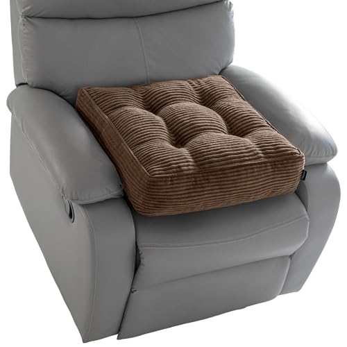 HIGOGOGO Tufted Corduroy Recliner Seat Cushion for Elderly, High Density Foam Large Square Seat Cushion for Recliner Chair, Floor Pillow, Office Chair, Car, No Pressure on Thighs, 20x20x4 - color: Brown, size: 20x20x4