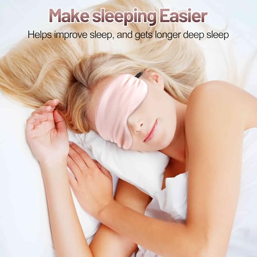 Silk Sleep Mask, Blackout Eye Mask for Sleeping with Adjustable Strap - color: Light Pink