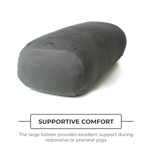 Mount Adams Firm Rectangular Yoga Bolster, 24x10x5in | 100% cotton, Dense and firm fill, Carrying handles, Restorative yoga, 8 lbs, Home and studio - color: Charcoal - Cinched Cover