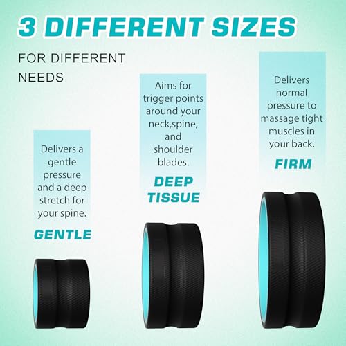 3 Pack Back Roller- Yoga Wheel for Back Pain Reliefn & Stretching, Back Wheel for Deep Tissue Massage, Foam Roller for Physical Therapy & Exercise | Blue - color: Blue and Black