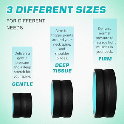 3 Pack Back Roller- Yoga Wheel for Back Pain Reliefn & Stretching, Back Wheel for Deep Tissue Massage, Foam Roller for Physical Therapy & Exercise | Blue - color: Blue and Black