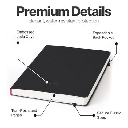 Leda Art Lay-Flat Sketchbook for Drawing, A5 Cream Paper, 160 Pages, Black | Artist sketchbook with smooth cream paper, thread-sewn lay-flat binding, elastic strap, accordion back pocket (5.8 x 8.3 in) - size: Medium Black