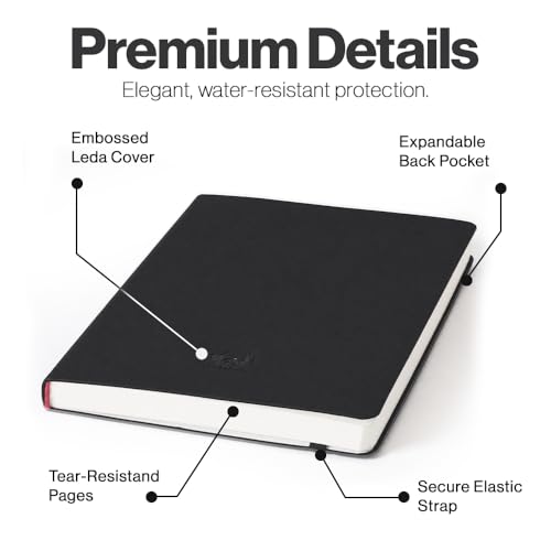 Leda Art Lay-Flat Sketchbook for Drawing, A5 Cream Paper, 160 Pages, Black | Artist sketchbook with smooth cream paper, thread-sewn lay-flat binding, elastic strap, accordion back pocket (5.8 x 8.3 in) - size: Medium Black